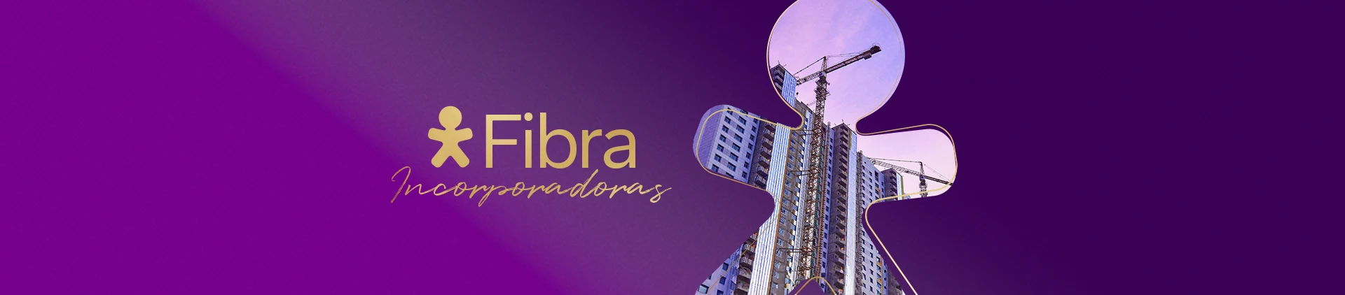Imagem de um prédio residencial com algumas árvores abaixo e um degradê roxo