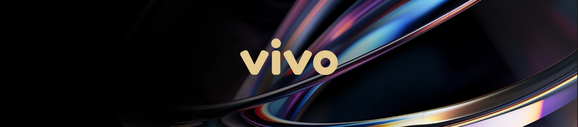 Imagem com fundo preto e grafismo em forma orgânica cromado, acima logo Vivo.