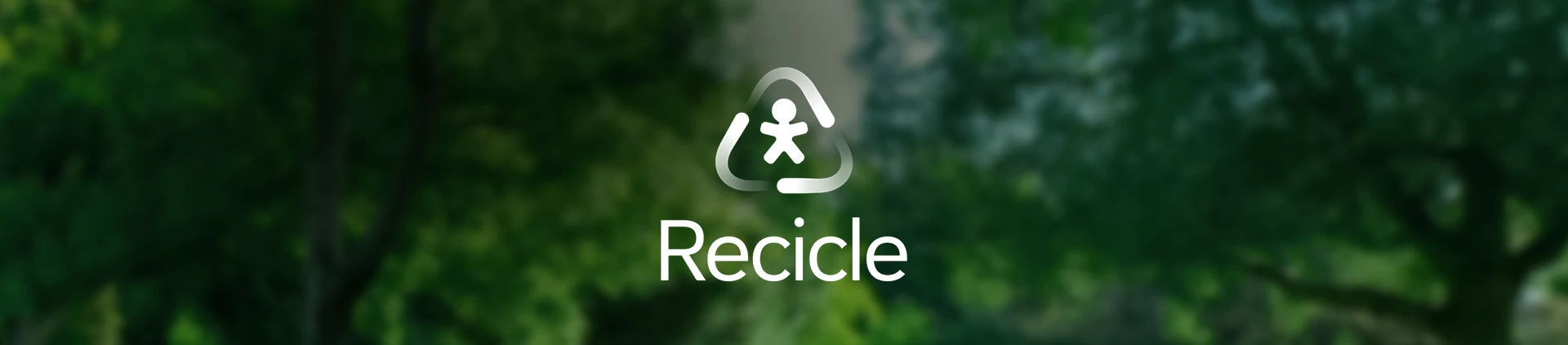 Imagem de folhas de árvores ao fundo e o logo Recicle.