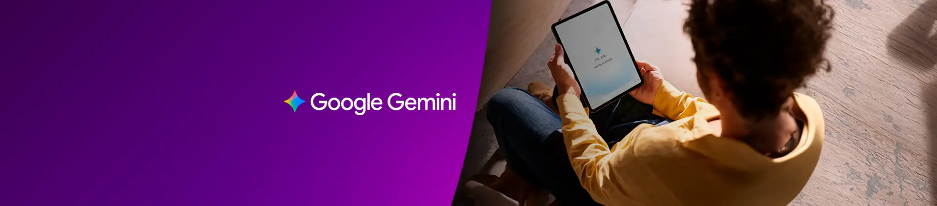 Imagem de um homem olhando para um tablet com a informação de Gemini.