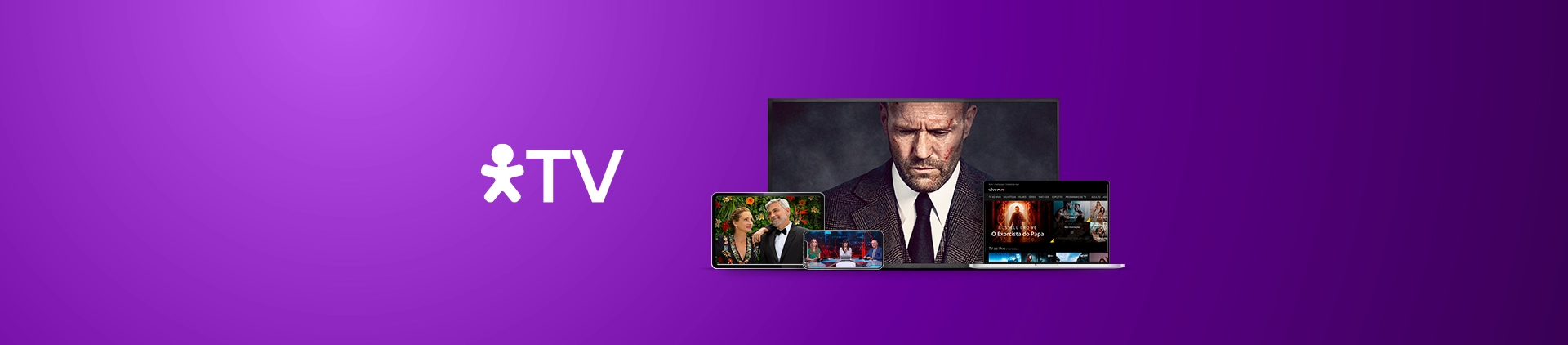 Imagem com diversos dispositivos com alguns programas nas telas e logo Vivo TV.