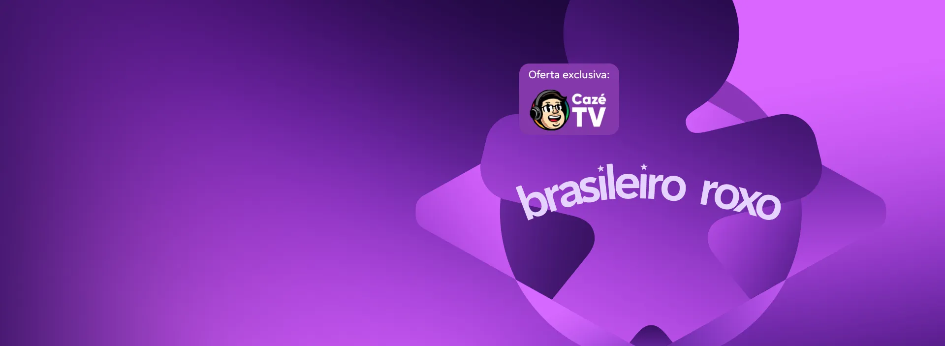 Composição em púrpura da bandeira do Brasil com o Vivinho ao centro. Logo do CazéTV.