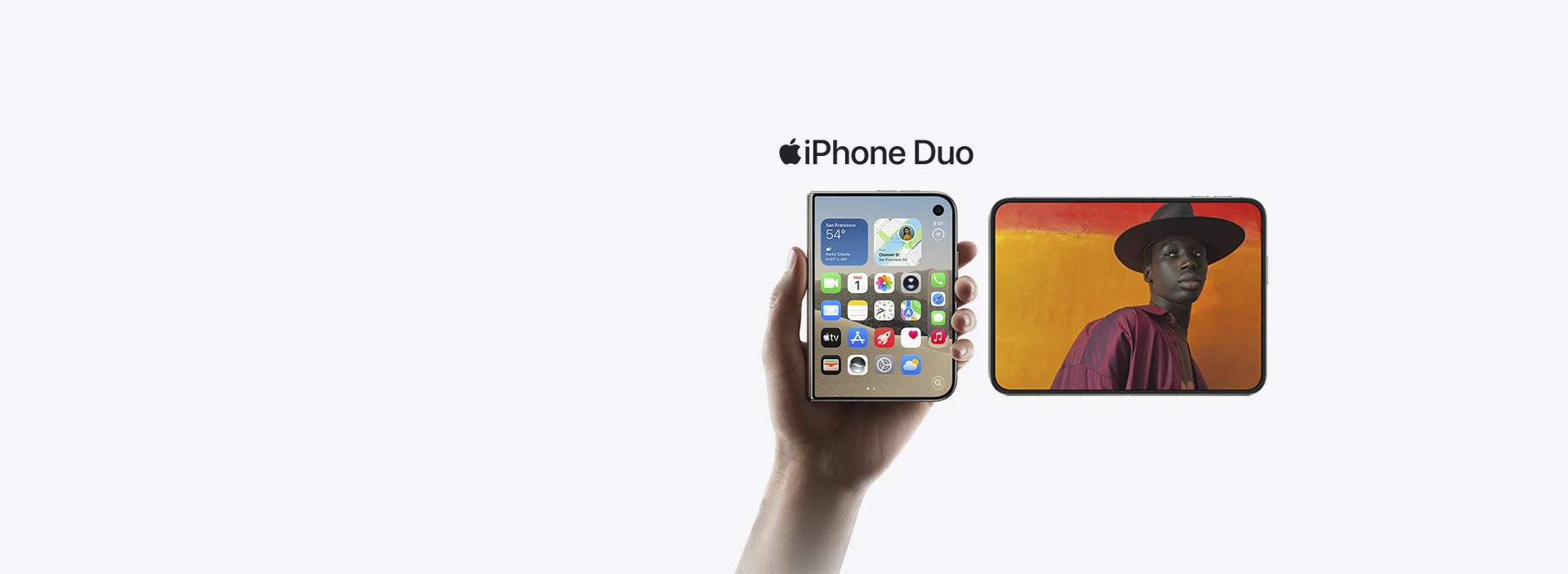 Banner do pré-cadastro iPhone Duo com dois smartphones Apple em destaque.