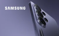 Imagem do celular Samsung Galaxy S26 com um fundo cinza em degradê. Logo Samsung.