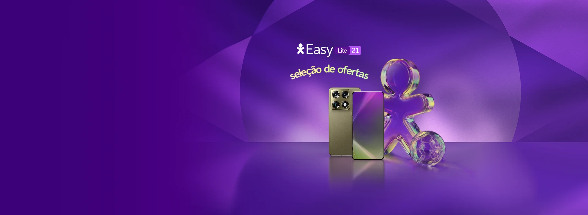 Imagem com vivinho e bola de futebol com smartphone Moto G86, lê-se: "Seleção de ofertas"