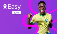 Imagem de Vini Jr. vestindo uniforme da seleção, com contorno do Vivinho e logo Vivo Easy Lite.