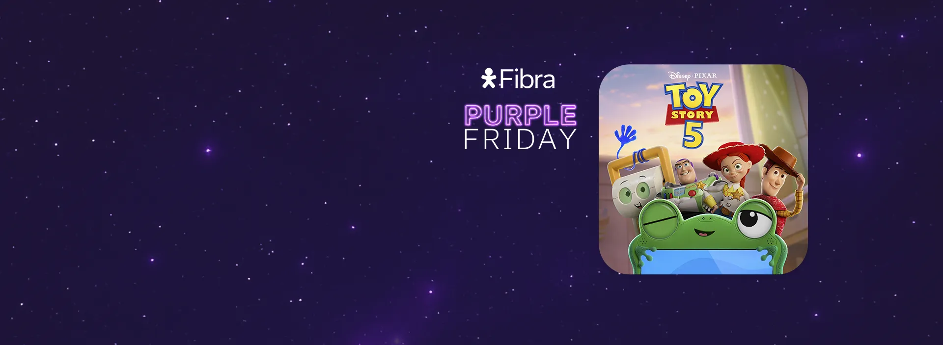 Oferta Purple Friday Vivo Fibra com Disney+ e Toy Story 5.
