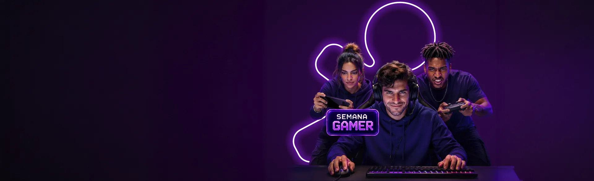 Banner da Semana Gamer com ofertas para jogar online com mais velocidade.