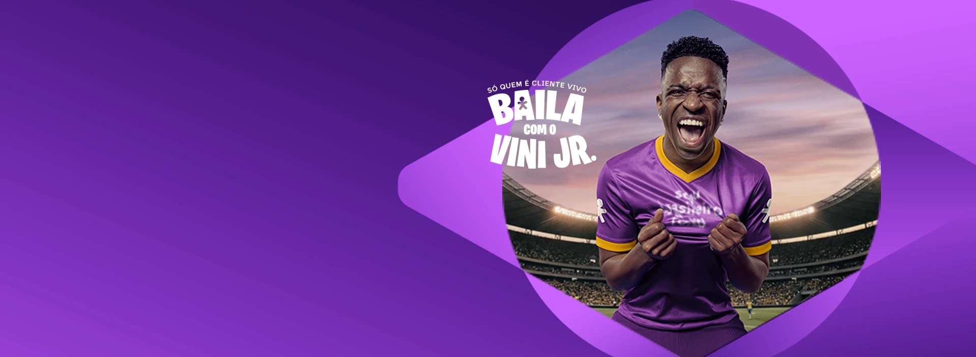 Imagem com Vini Jr. Lê-se: Só quem é cliente Vivo baila com o Vini Jr.
