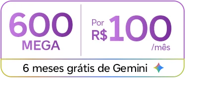 Lê-se: 600 Mega por R$ 100. 6 meses grátis de Gemini.