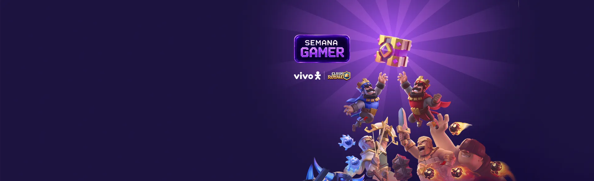 Personagens de Clash Royale disputam um baú em campanha da Semana Gamer Vivo.
