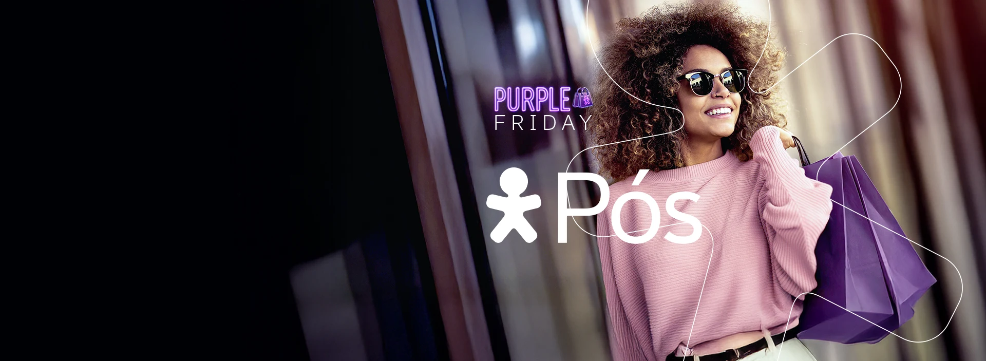 Imagem de u a mulher, com óculos escuros e sacolas de compras na mão.