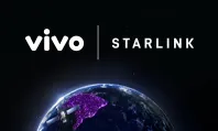 Satélite com planeta terra ao fundo e logos Vivo Satélite e Starlink.