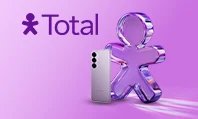 Vivinho com efeito espelhado com um smartphone na frente em um fundo degradê de roxo.
