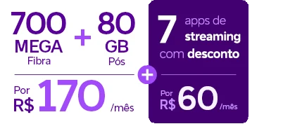 Oferta Vivo Total com 700 Mega Fibra, 80 GB e desconto em streaming.