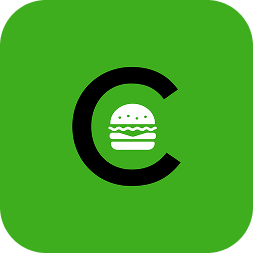 Símbolo de da letra "C" e o ícone de um hambúrguer no meio. 