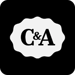 Imagem com fundo preto e logo da C&A