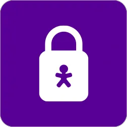 Imagem com fundo roxo e um cadeado branco na frente com o logo do Vivinho