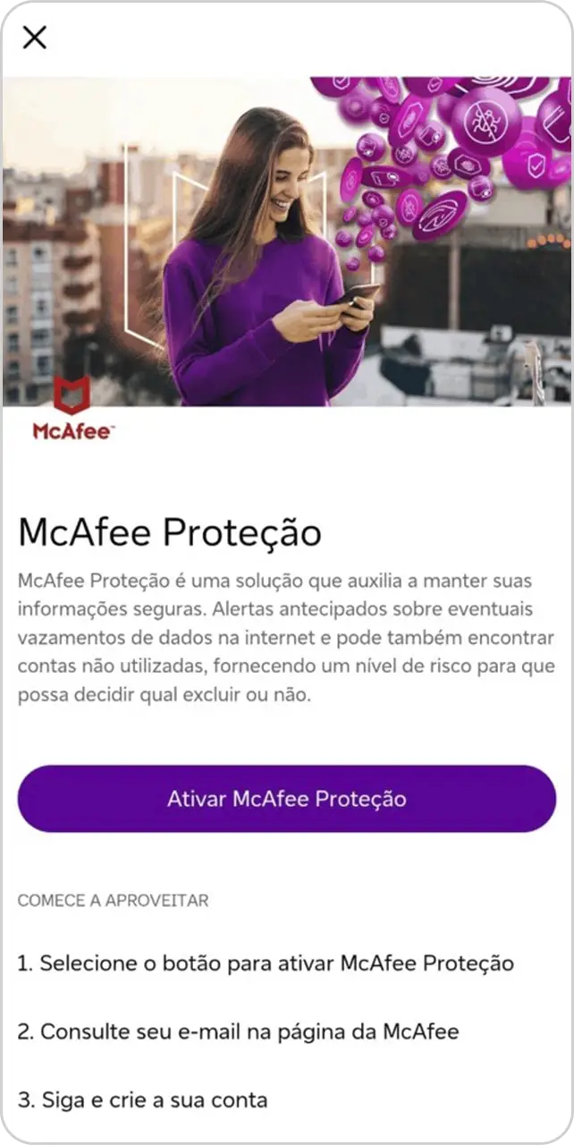 Imagem da tela para McAfee Proteção.