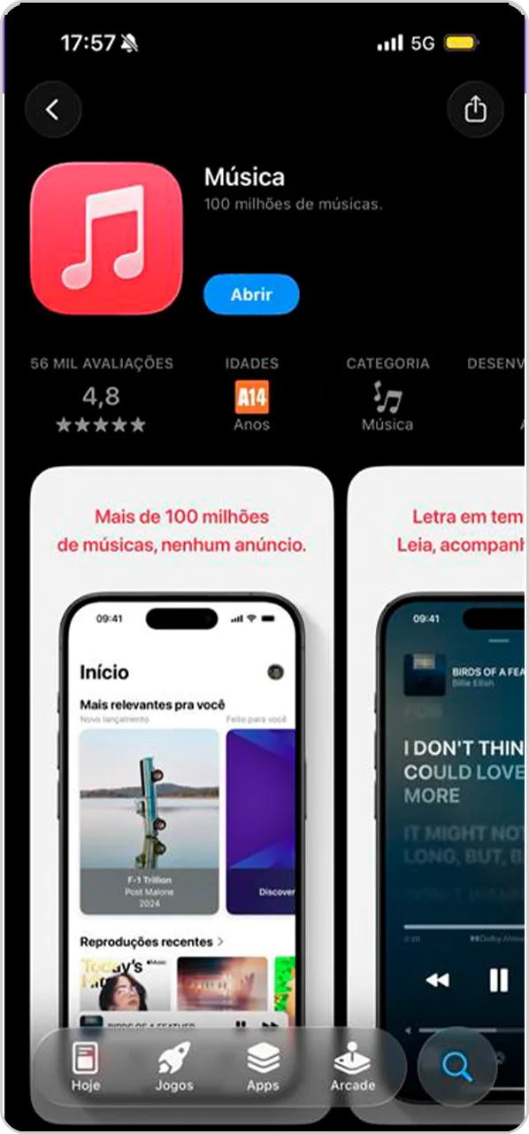 Tela de download do App Apple Music