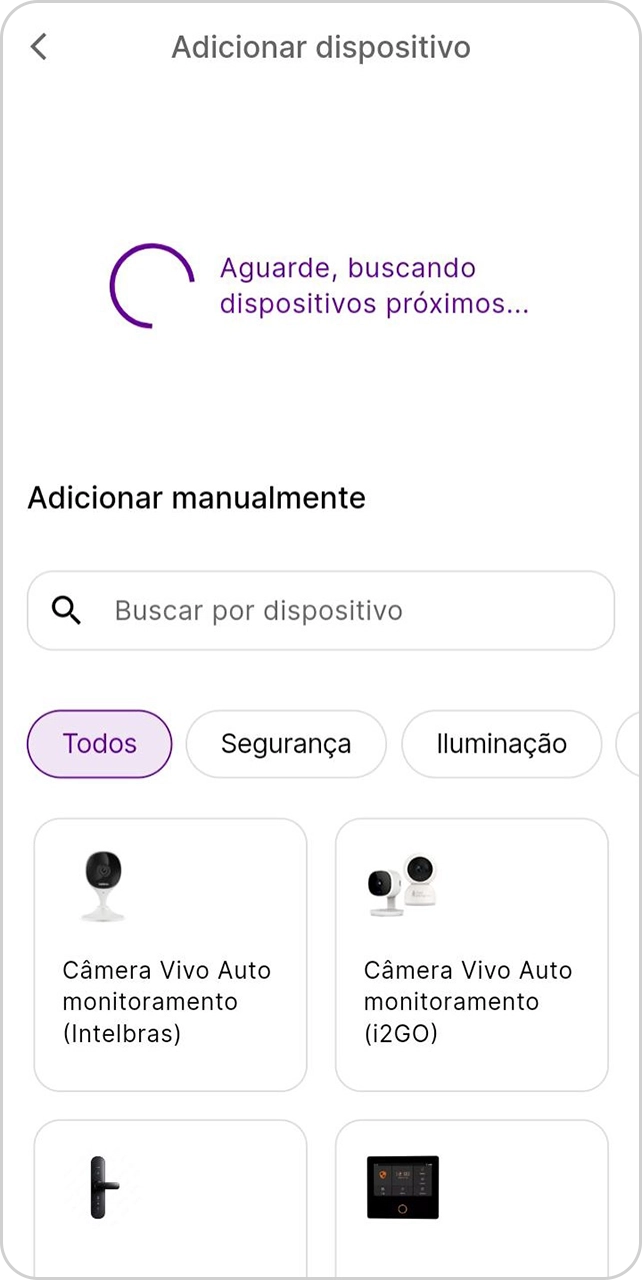 Imagem de tela para adicionar novo dispositivo e opção de câmera i2GO.