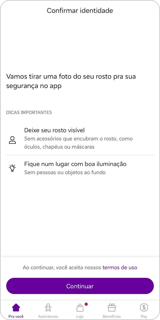 Tela de confirmação de identidade para concluir a transferência do eSIM no App Vivo.