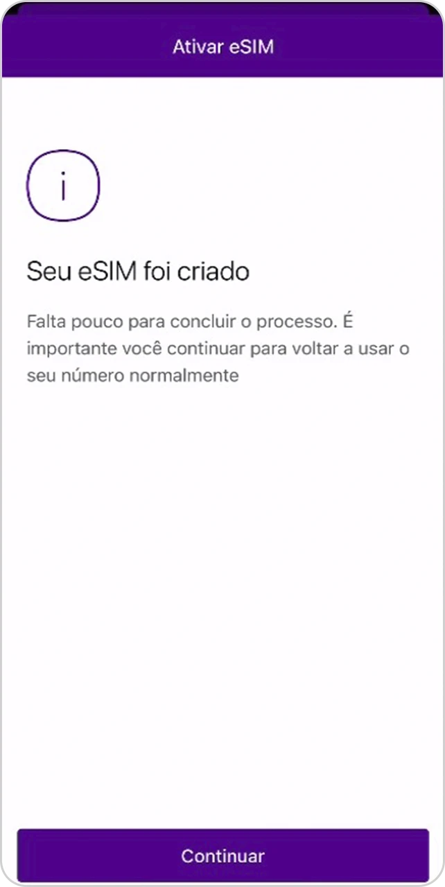 Tela de confirmação de eSIM criado.