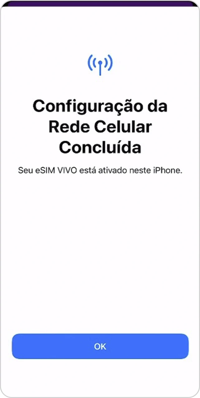Tela de confirmação da configuração do eSIM Vivo no iPhone.