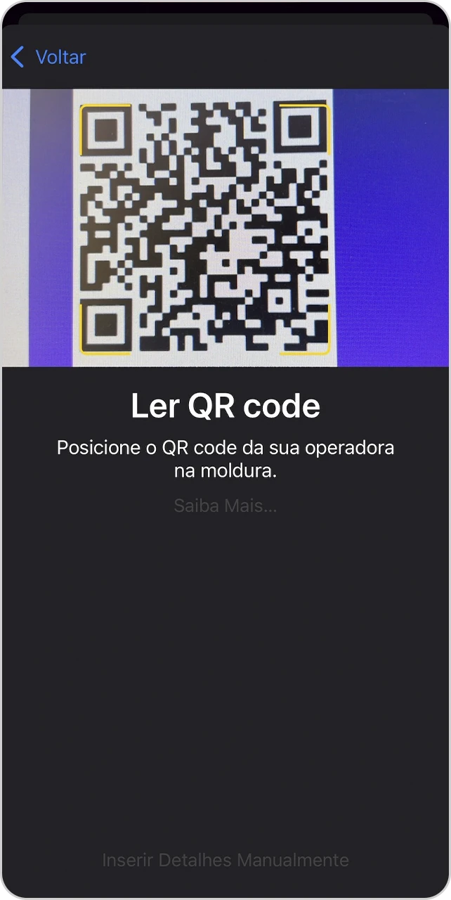 Tela para ler QR code com a câmera.