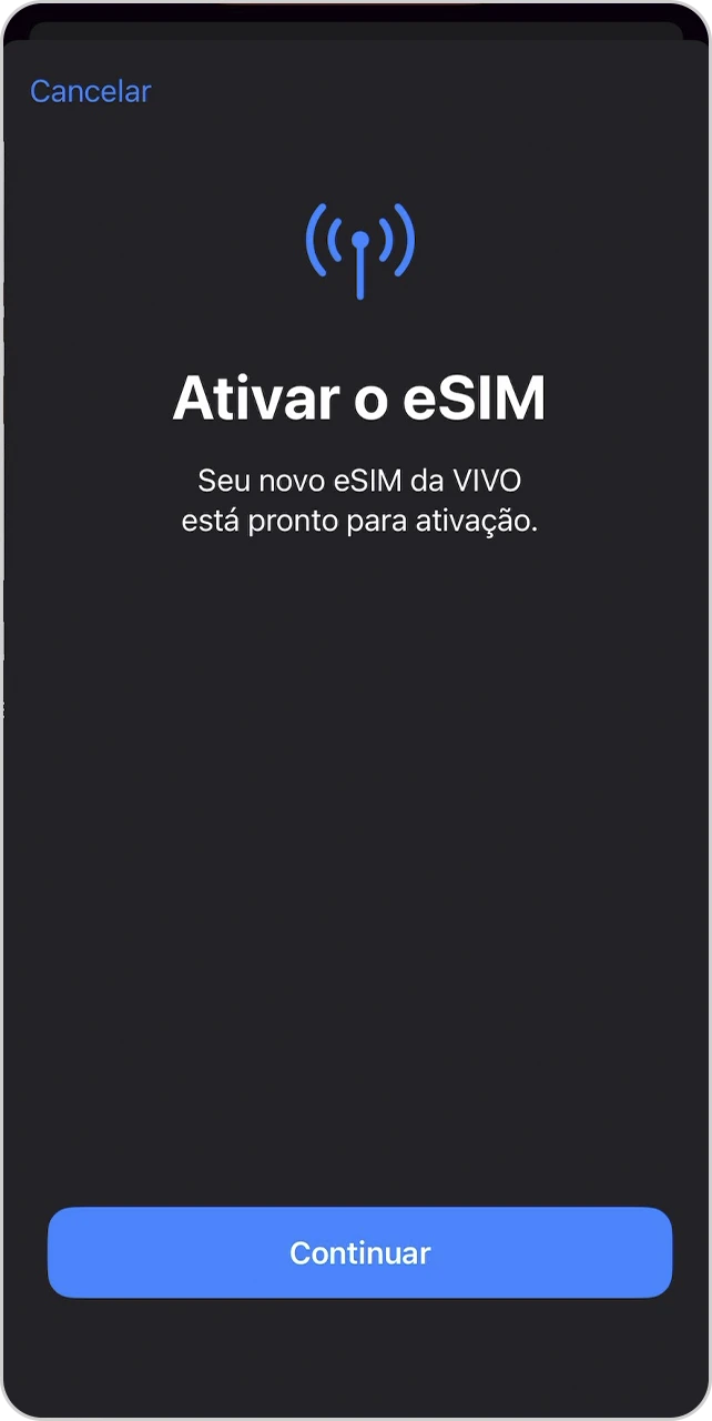 Tela de ativação de eSIM.
