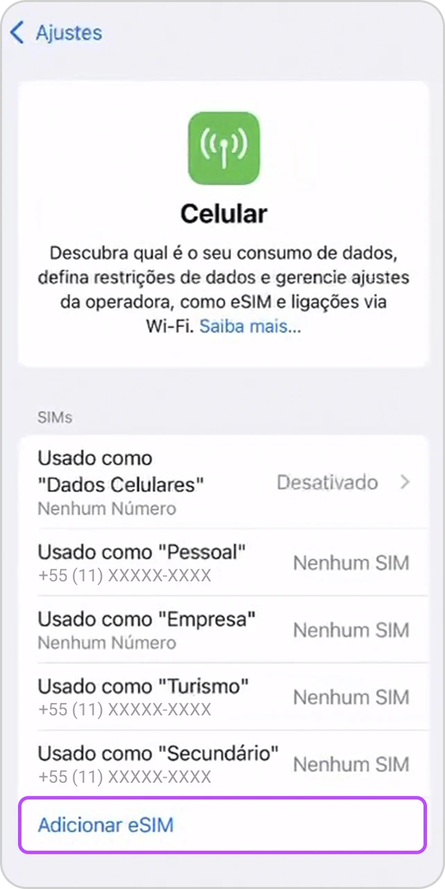 Tela com todos os números do iPhone.