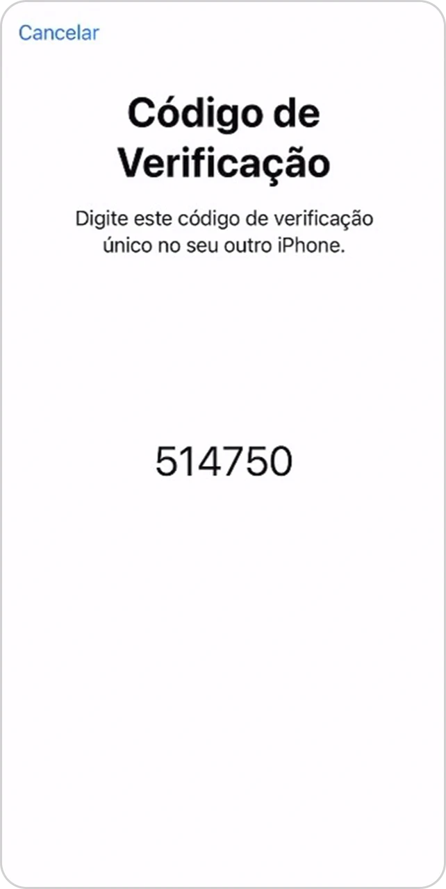Tela com código de verificação.