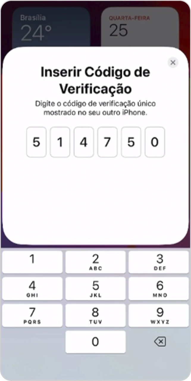 Tela com código de verificação.