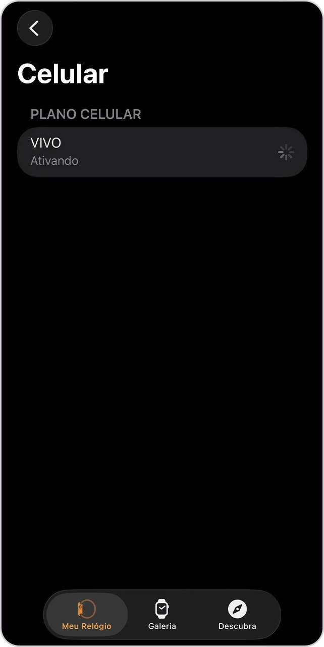 Tela de "Celular" com processo de ativação em andamento.