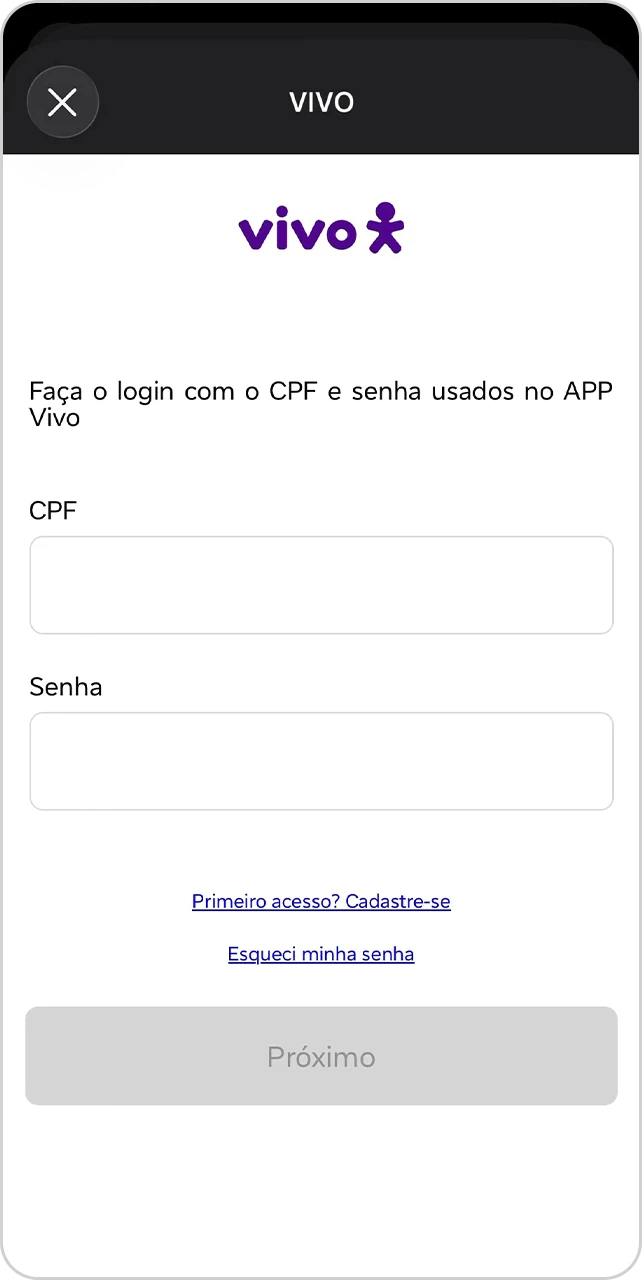 Tela de login Vivo.