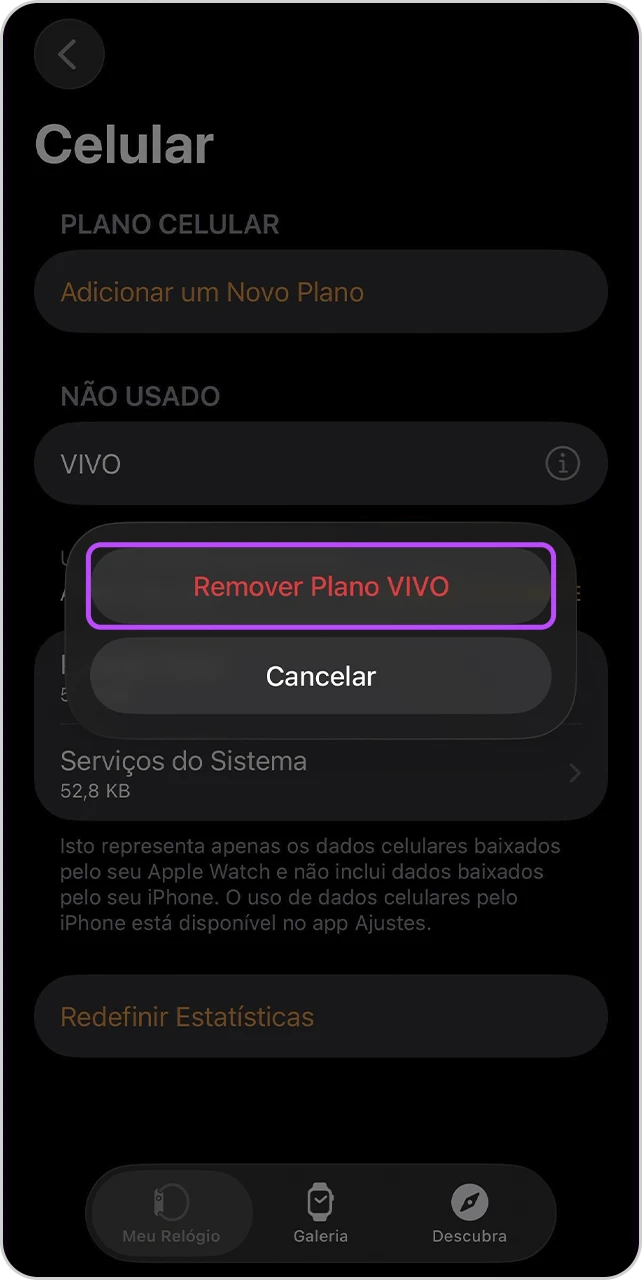 Tela de "Celular" com o botão "Cancelar" em destaque.