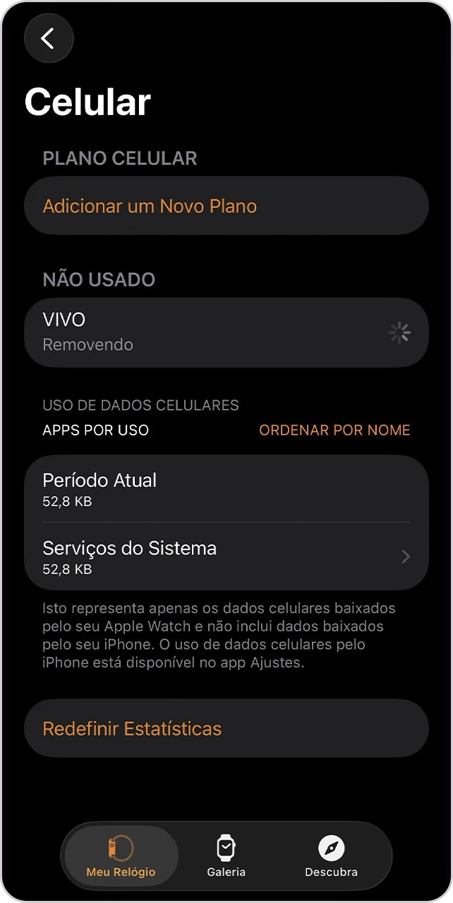 Tela de "Celular" com processo de remoção em andamento.