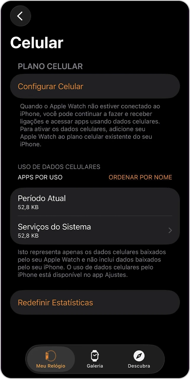Tela de "Celular" sem o Apple Watch ativado.