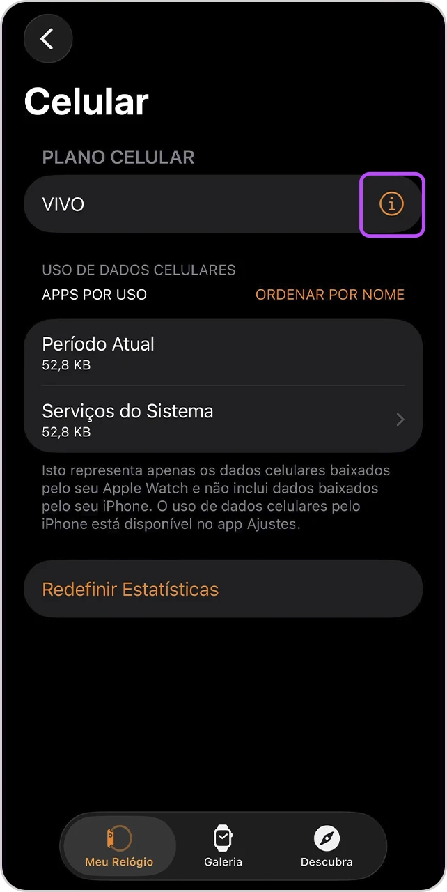Tela de "Celular" com o item i em destaque.