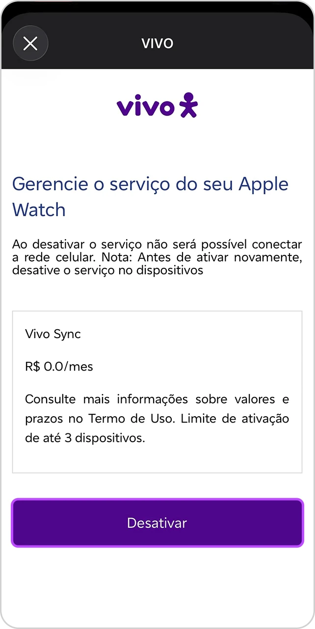 Tela de gerenciamento de serviço com botão "Desativar" em destaque.