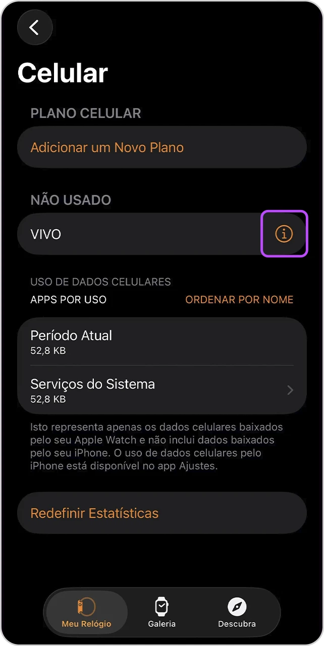 Tela de "Celular" com o item i em destaque.