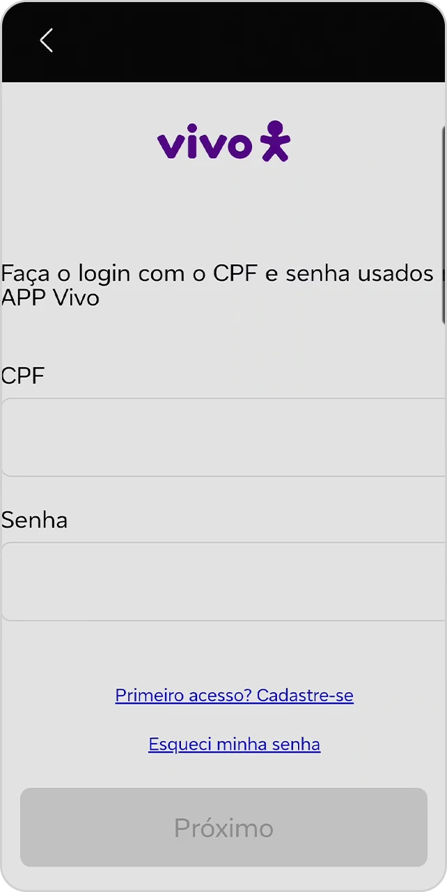 Tela de login e senha Vivo.