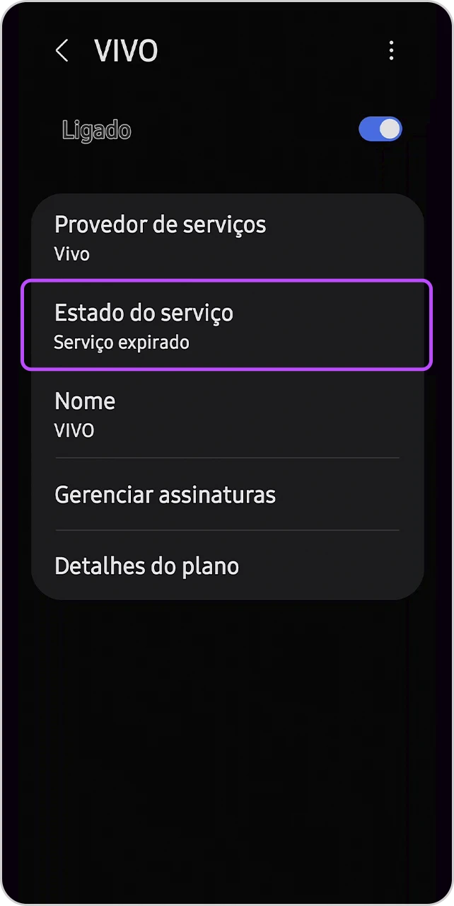 Tela com a informação do serviço expirado.