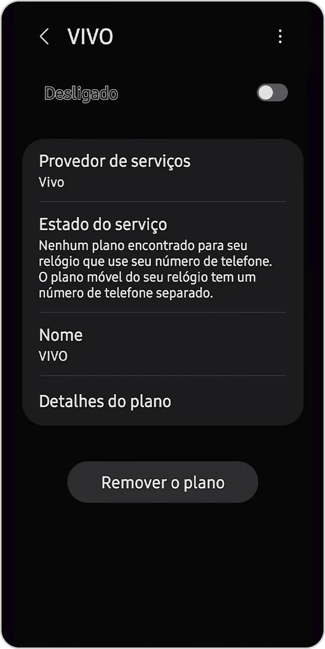 Tela com a rede Vivo desligada no relógio.