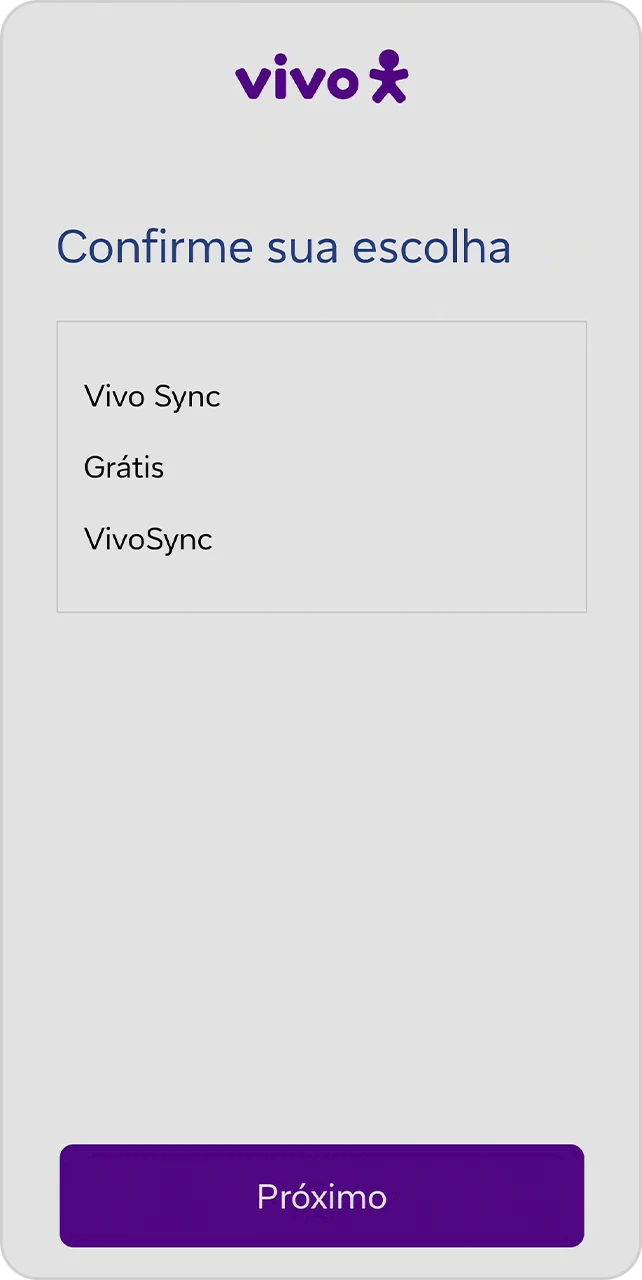 Tela com as opções de Vivo Sync para confirmar.