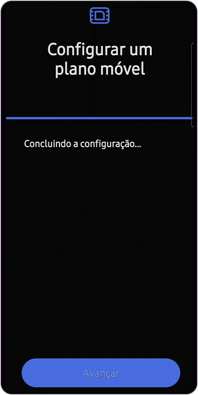 Tela de progresso escrito "Concluindo a configuração".
