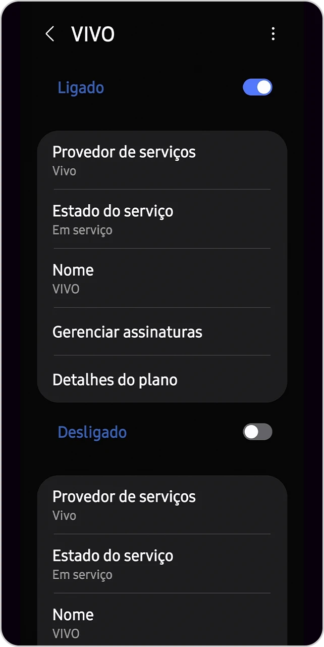 Tela com as informações das duas redes, uma ligada e outra desligada.