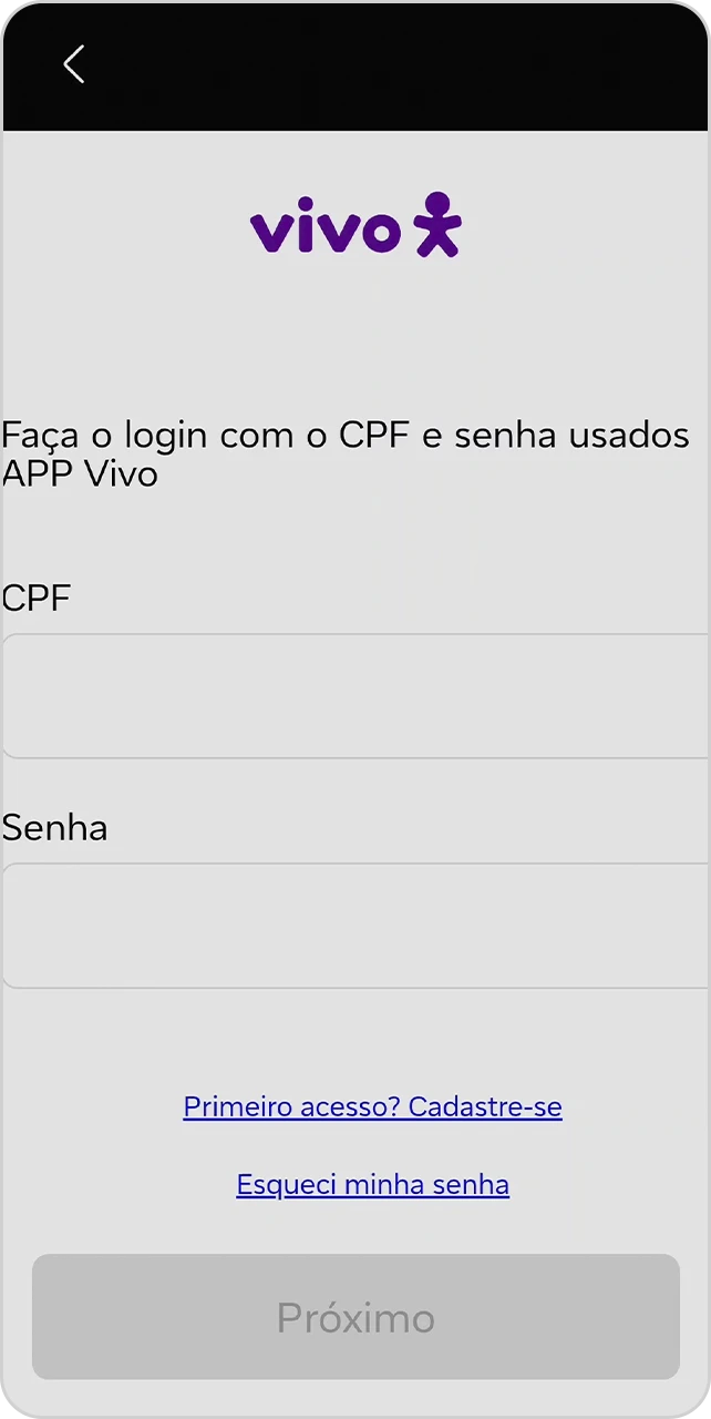Tela de login e senha Vivo.