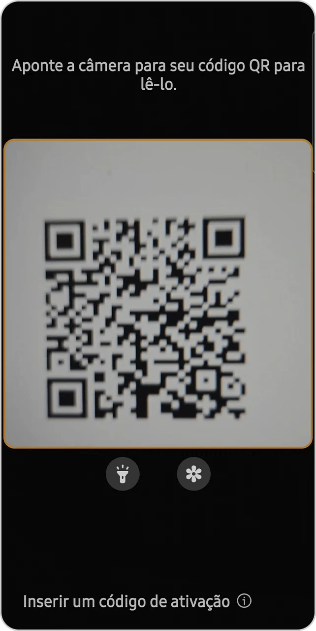 Tela mostrando como apontar a câmera para o código QR.