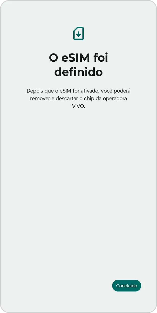 Tela de confirmação de conversão de chip.